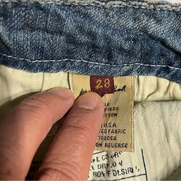 7 For All Mankind Flare Sz 28 Blue Studded Waist Distressed dark Havana jeans - Picture 10 of 13